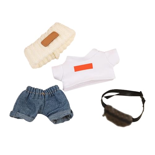 Skyrabbiter Kleidung für 17 cm LaBo Puppe, 3-teilig DIY Outfit Set mit Hoodie & Anziehzubehör, Winterpullover, Jeanshose und Tasche, elastisch & detailreich, Plüschtier-Bekleidung (A) von skyrabbiter