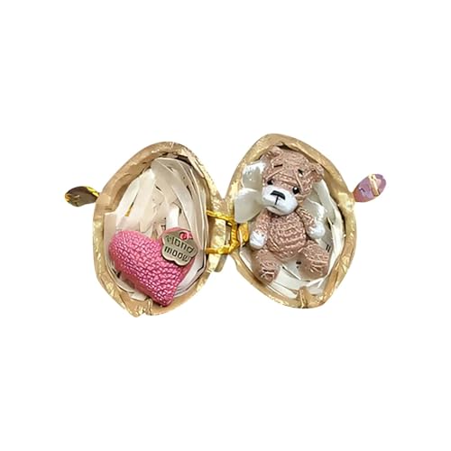 skyrabbiter Handgefertigte Mini-Holzfiguren Set, Teddybär und Hase in Walnussschale, handgewebte Ornamente in Walnussschale, emotionales Unterstützungsgeschenk for Tierliebhaber (B) von skyrabbiter