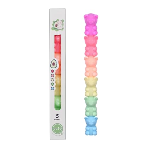 skyrabbiter Mini Stapelbare Textmarker, Niedliche Bären Design, 6 Regenbogenfarben Bonbon Textliner Stifte für Kinder Schüler, lustige Stifte Schreibwaren Süße Highlighter Marker (C) von skyrabbiter