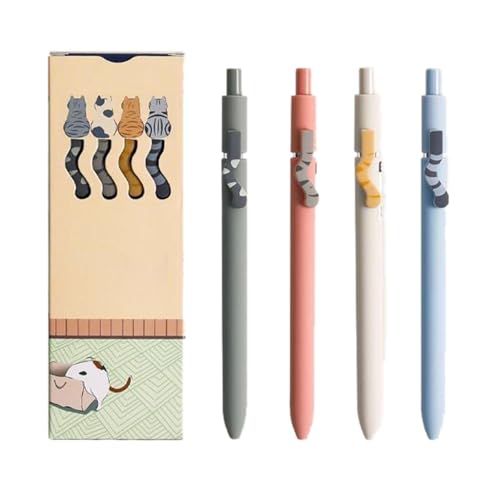 skyrabbiter Niedliche Katzenschwanz-Kugelschreiber Set, 4 Stück, 0,5mm Feinspitze Kulli rutschfeste Griffzone Großraumine Gehäuse Druckkugelschreiber Mehrfarbig blauschreibend (A) von skyrabbiter