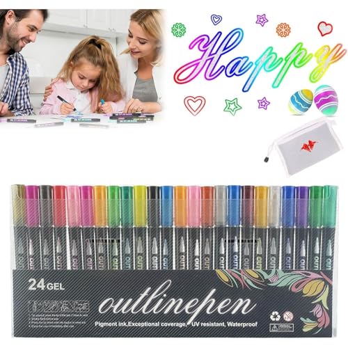 skyrabbiter Outline Stift Set, 12/24/36/48 Farben,Acrylstifte, Double Line Outline Pen, Outline Marker Glitzerstifte, Doppelte Linie Stift, DIY Geschenkkarte Schreiben Zeichnen Sifte (24 Farben) von skyrabbiter
