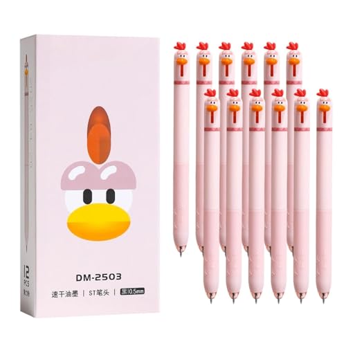 skyrabbiter Schwarzer Gel-Stift, 12Pcs, Hühnchen-Design, schnell trocknende Tinte Kugelschreiber, 0,5 mm feine Spitze Stift, flüssige Tinte Rollerball Pen, für Kinder schreiben Schule Büro (B) von skyrabbiter