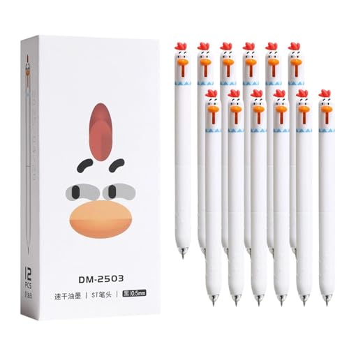 skyrabbiter Schwarzer Gel-Stift, 12Pcs, Hühnchen-Design, schnell trocknende Tinte Kugelschreiber, 0,5 mm feine Spitze Stift, flüssige Tinte Rollerball Pen, für Kinder schreiben Schule Büro (C) von skyrabbiter