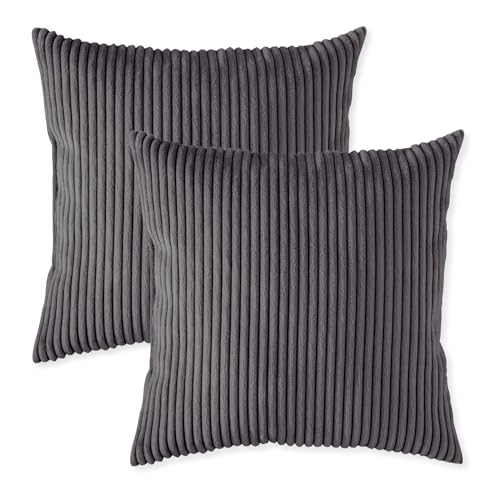 sleepling 2er Set 40 x 40 cm, Kord Sofakissen mit Füllung und Bezug, Zierkissen aus robustem Polsterstoff, Dekokissen, Kopfkissen, Kissen für Couch, dunkelgrau von sleepling