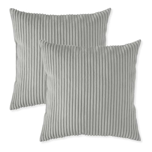 sleepling 2er Set 40 x 40 cm, Kord Sofakissen mit Füllung und Bezug, Zierkissen aus robustem Polsterstoff, Dekokissen, Kopfkissen, Kissen für Couch, steingrau von sleepling