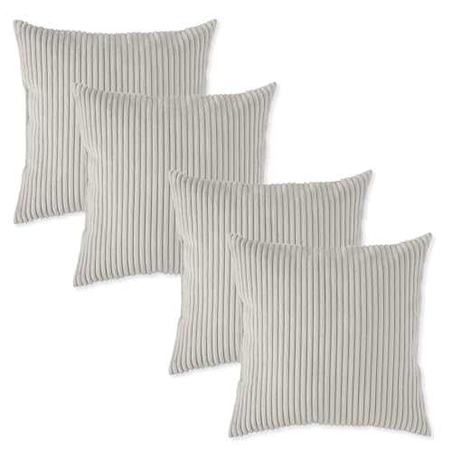 sleepling 4er Set 40 x 40 cm, Kord Sofakissen mit Füllung und Bezug, Zierkissen aus robustem Polsterstoff, Dekokissen, Kopfkissen, Kissen für Couch, beige von sleepling