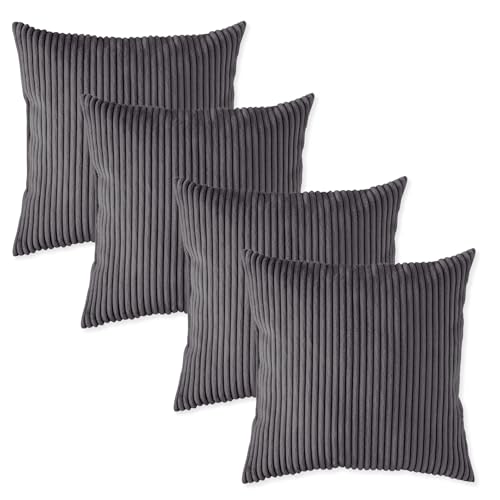 sleepling 4er Set 40 x 40 cm, Kord Sofakissen mit Füllung und Bezug, Zierkissen aus robustem Polsterstoff, Dekokissen, Kopfkissen, Kissen für Couch, dunkelgrau von sleepling