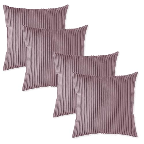 sleepling 4er Set 40 x 40 cm, Kord Sofakissen mit Füllung und Bezug, Zierkissen aus robustem Polsterstoff, Dekokissen, Kopfkissen, Kissen für Couch, rosa von sleepling