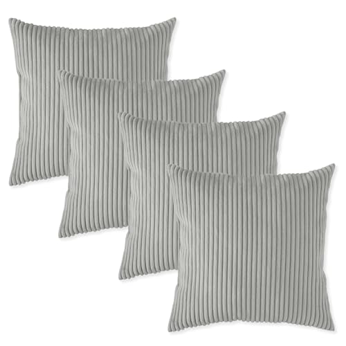 sleepling 4er Set 40 x 40 cm, Kord Sofakissen mit Füllung und Bezug, Zierkissen aus robustem Polsterstoff, Dekokissen, Kopfkissen, Kissen für Couch, steingrau von sleepling