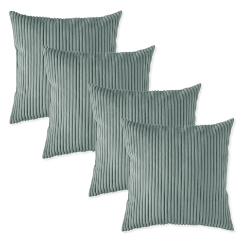 sleepling 4er Set 40 x 40 cm, Kord Sofakissen mit Füllung und Bezug, Zierkissen aus robustem Polsterstoff, Dekokissen, Kopfkissen, Kissen für Couch, türkis von sleepling