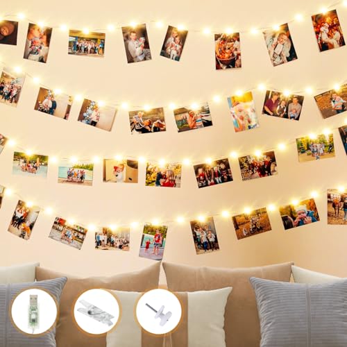 slochi Foto Lichterkette, 12M 120LED USB Fotoclips mit Klammern für Fotos mit 60 Klammern Bilder für Zimmer Wohnzimmer Weihnachten Hochzeiten, Warmweiß von slochi