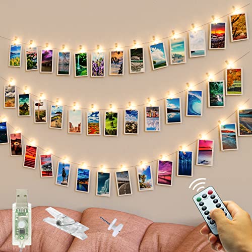 slochi Foto Lichterkette, 5M 50LED USB Fotoclips mit Klammern für Fotos 8 Modi mit Fernbedienung Bilder für Zimmer Wohnzimmer Weihnachten Hochzeiten Warmweiß von slochi