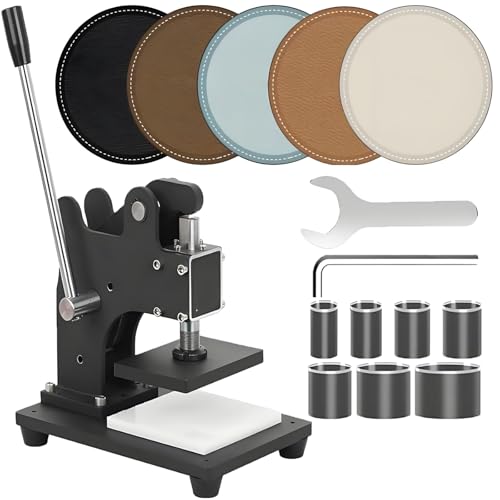 smafoseedding Manuelle, leise Lederschneidemaschine, kompakter 7-in-1 runder Lederprobenpler mit Trägerplatte, Gusseisen-Material, Nocken-Typ-Doppellager, zum Schneiden von Leder, Papier und Stoff von smafoseedding