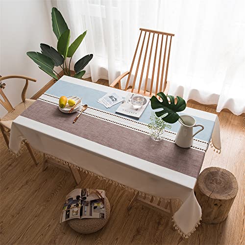 smallrun Tischdecke, rechteckig, Stoff, Tischdecke, Leinen, schmutzabweisend, Tischdecke, wasserdicht, schmutzabweisend, 140 x 240 cm, gestreift, Kaffeebraun von smallrun