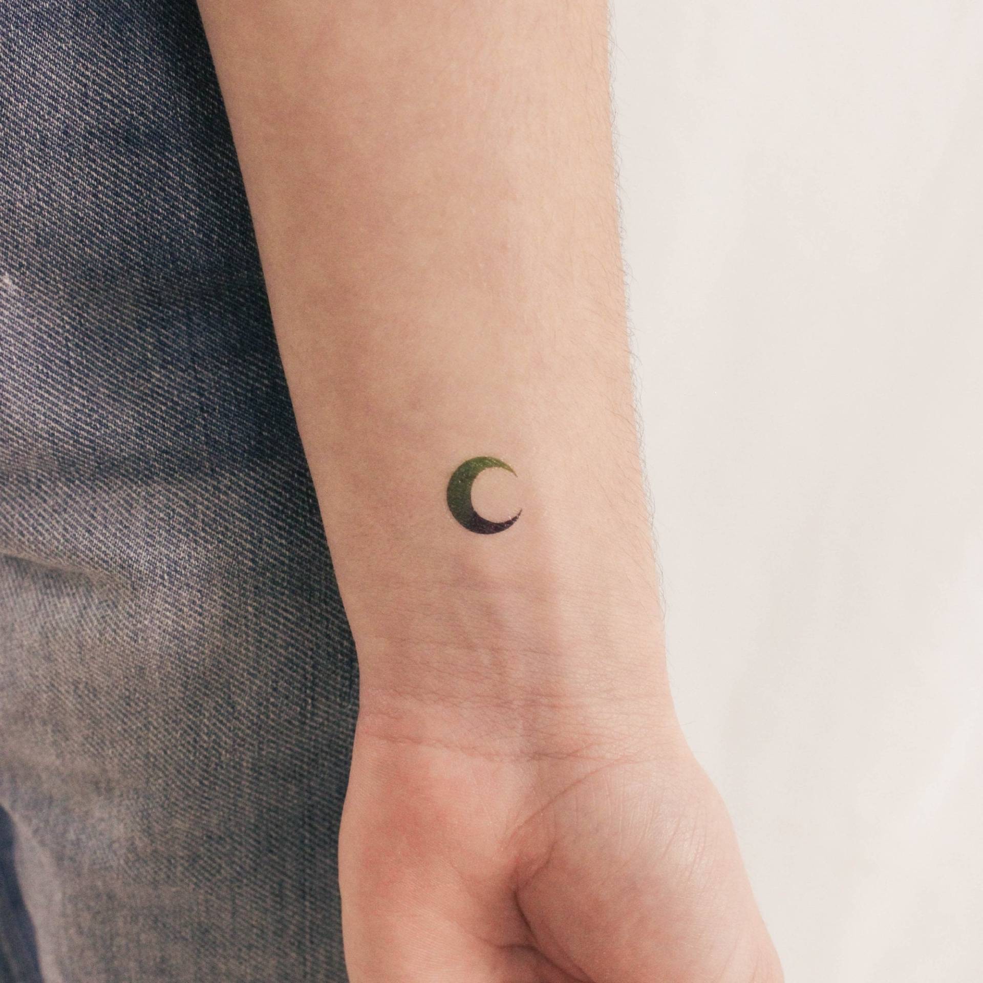 Blau Und Grüner Farbverlauf Mondsichel Temporäres Tattoo | 3Er Set von smalltattoos