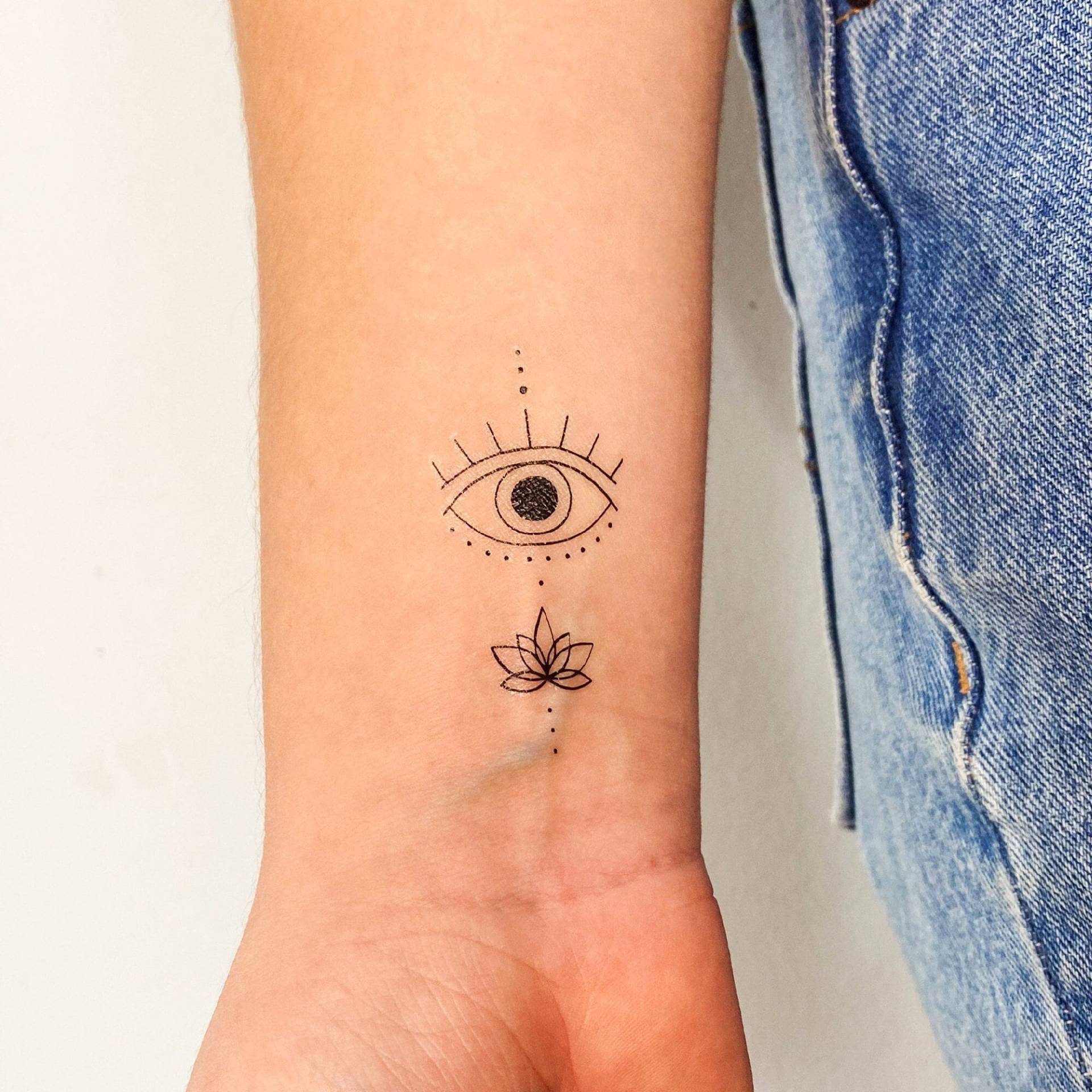 Fine Line Auge Und Lotus Blume Temporäres Tattoo | 3Er Set von smalltattoos