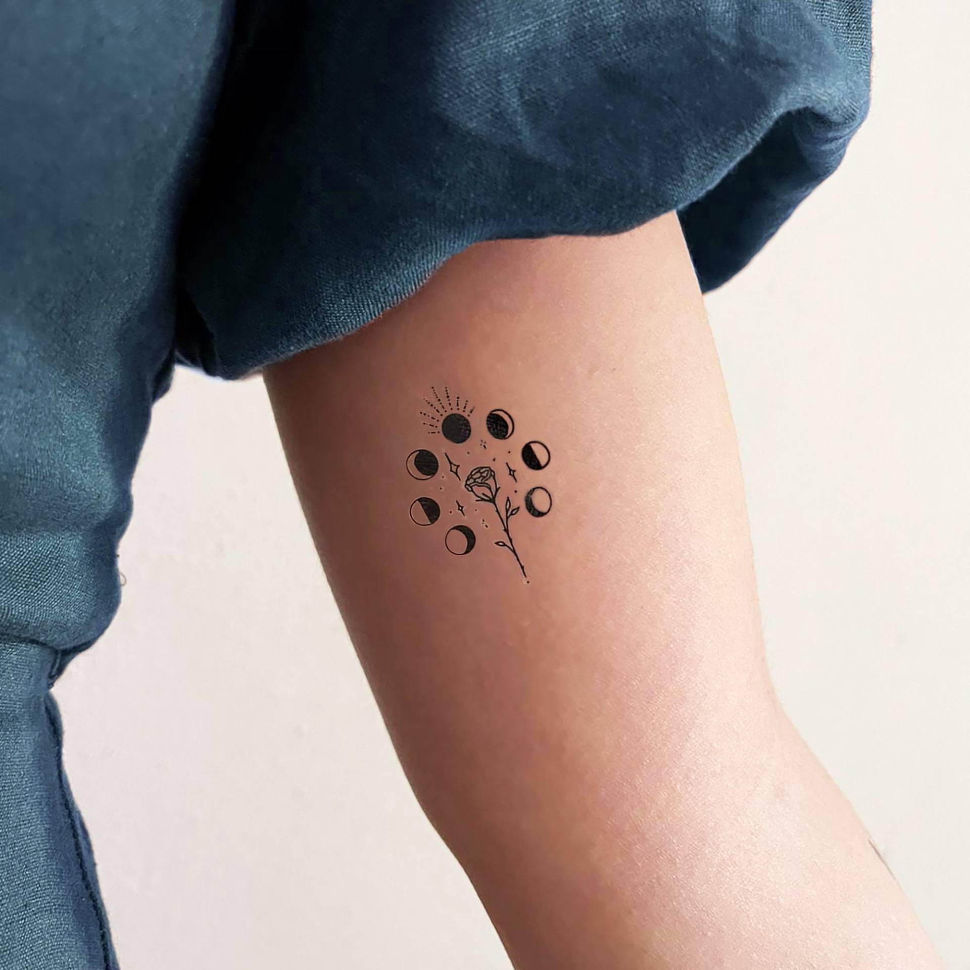 Fine Line Rose & Mondphasen Temporäres Tattoo | 3Er Set von smalltattoos