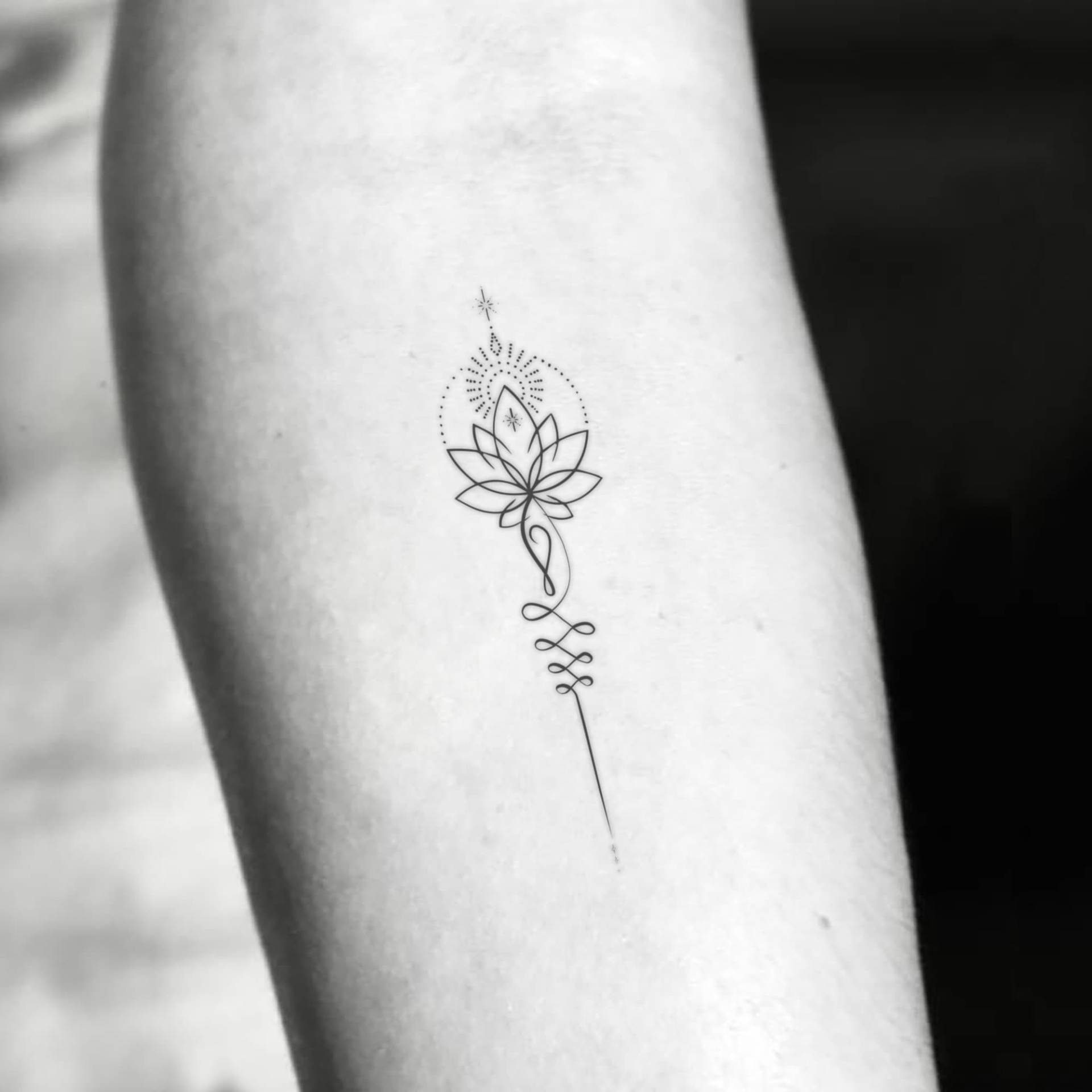 Fine Line Unalome Lotus Temporäres Tattoo | 3Er Set von smalltattoos