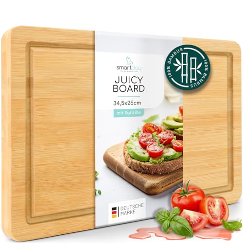 smartday Schneidebrett Holz aus 100% Bambus – Massives Holzbrett, Schneidbrett mit Saftrille I Robustes Holzschneidebrett, Küchenbrett für Fleisch, Gemüse & Brot von smartday