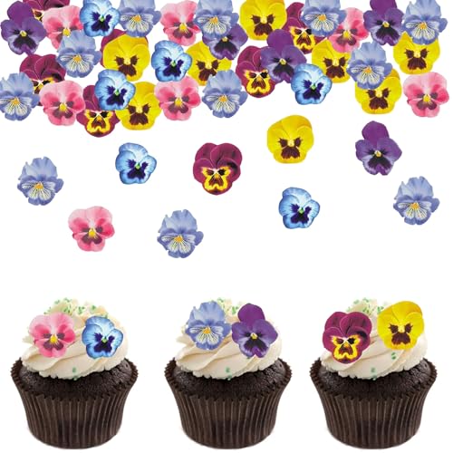 Smartelf 60 Stück Essbare Blumen für Torte, Tortendeko Stiefmütterchen, Blüten Muffin Deko für Hochzeit, Geburtstag von smartelf