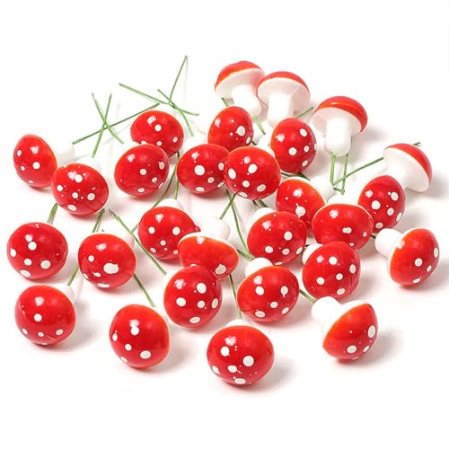 smartelf 30 Stück Pilze Deko, Mini Rote Pilze, Deko Pilze Klein Fliegenpilz, Mini Pilze Garten Töpfe für Micro Landschaft DIY Potting Pflanzen (20mm*17mm) von smartelf