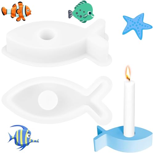 smartelf Silikonform Fisch, Silikonformen Gießformen, Fisch Kerzenhalter, Silikon Gießform Kerzenhalter,Silikonform Gießform für Beton Backen DIY Fisch Kerzenhalter Epoxidharz von smartelf