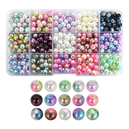 450 Stück 8mm Kunstperle Schmuckherstellung Perlen,Runde Perlen Kunststoff,Bunte Schmuckperlen,Pearl Beads,Perlen Bastelperlen Set für Armbänder, Halsketten, Kleidung,Schmuckherstellung（Loch: 2mm） von smatime