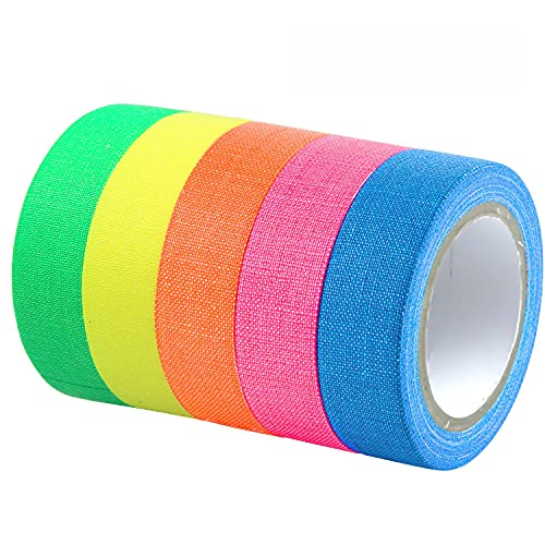 smatime Fluoreszierendes Neon Klebeband, Neon Tape Klebebänder, Fluoreszierendes Stoffband 5 Rollen, Fluorescent Tape UV Leuchtband Neon Tape Schwarzlicht Bunte Gewebeband für Partydeko Handwerk von smatime