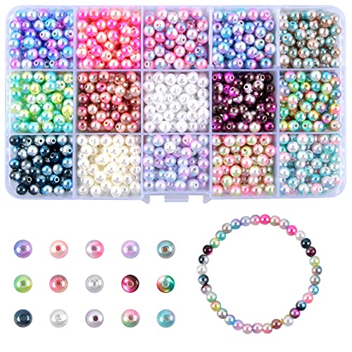 smatime 1200 Stück 6mm Perlen Kunststoff Bunte Runde Perlen Imitationsperlen Lose Spacer Perlen Bastelperlen Dekoperlen mit Loch für Schmuckherstellung Halskette Armband Handwerk Ohrringe Dekorieren von smatime