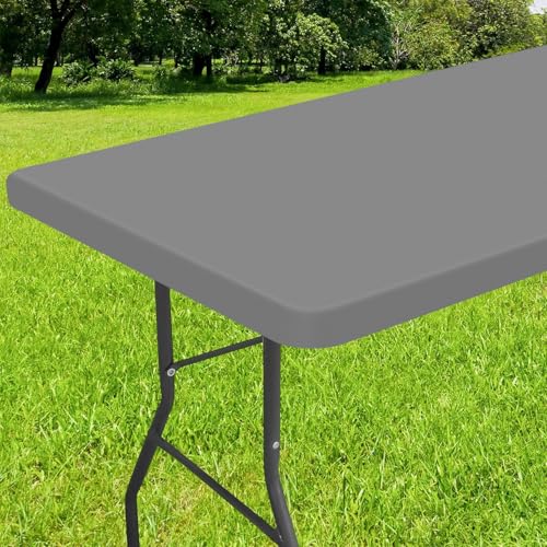 Smiry Rechteckige Tischdecke, elastische Flanell-Rückseite, Vinyl-Tischdecken für 1,5 m lange Klapptische, wasserdicht, abwischbar, für drinnen, draußen, Picknick und Camping (Grau, 76,2 x 152,4 cm) von smiry