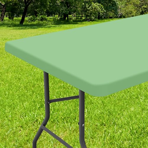 Smiry Rechteckige Tischdecke, elastische Flanell-Rückseite, Vinyl-Tischdecken für 1,8 m lange Klapptische, wasserdicht, abwischbar, für drinnen, draußen, Picknick und Camping, Salbeigrün, 76,2 x 182,9 von smiry