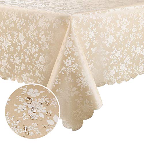 Smiry Rechteckige Tischdecke, wasserdicht, strapazierfähig, Vinyl-Tischdecken, abwischbar, waschbar, für Küche und Esszimmer (Beige, 132,1 x 177,8 cm) von smiry