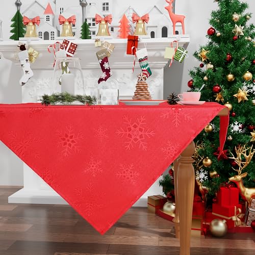 Smiry Tischdecke Weihnachten Abwaschbar 80x80 cm Rot mit Schneeflocken Jacquard Weihnachtstischdecke Wasserabweisend Lottusffekt mitteldecke Fleckschutz für Küche Party Deko Smiry Tischdecke Weihnachten Abwaschbar 80x80 cm Rot mit Schneeflocken Jacquard Weihnachtstischdecke Wasserabweisend Lottusffekt mitteldecke Fleckschutz für Küche Party Deko von smiry