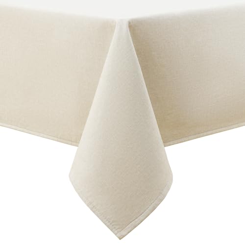 smiry Tischdecke Abwaschbar Lotuseffekt Eckig 140x180cm, Leinenoptik Tischdecken mit Flanellrücken, Wasserabweisend Dicker Stoff Tischtuch, Beige von smiry
