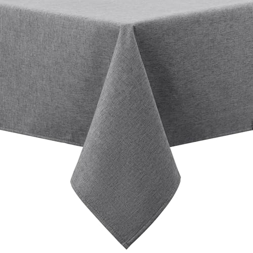 smiry Tischdecke Abwaschbar Lotuseffekt Eckig 140x220cm, Leinenoptik Tischdecken mit Flanellrücken, Wasserabweisend Dicker Stoff Tischtuch, Dunkelgrau von smiry