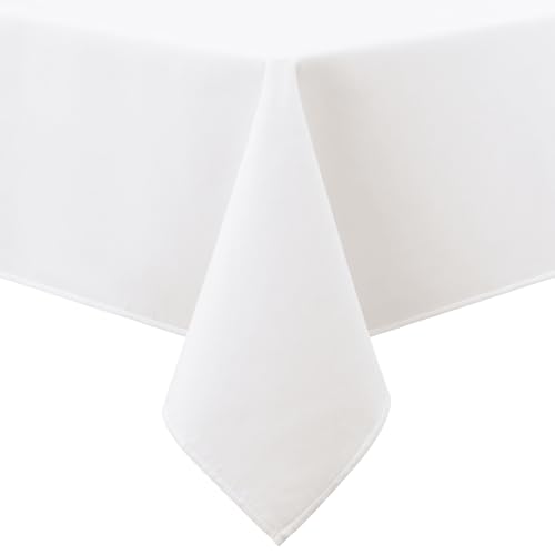smiry Tischdecke Abwaschbar Lotuseffekt Eckig 140x220cm, Leinenoptik Tischdecken mit Flanellrücken, Wasserabweisend Dicker Stoff Tischtuch, Weiß von smiry