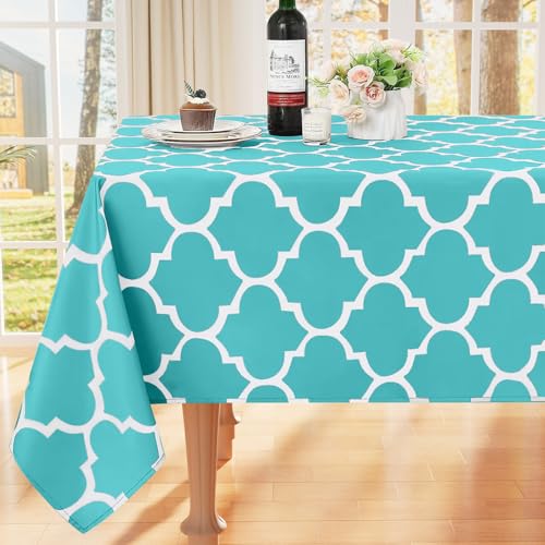 smiry Tischdecke Abwaschbar Rechteckig 140x220cm Tischtuch Polyester Wasserabweisend Lotuseffekt Marokkanisch Tischwäsche Schmutzabweisend Abwischbare Tafeldecke für Outdoor Party Küche,Türkis von smiry