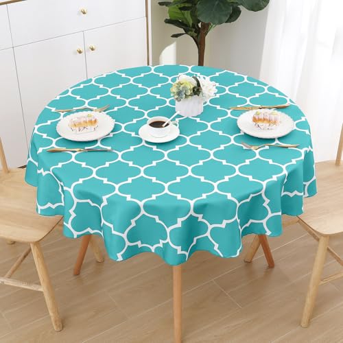 smiry Tischdecke Abwaschbar Rund 140cm Tischtuch Polyester Wasserabweisend Lotuseffekt Marokkanisch Tischwäsche Schmutzabweisend Abwischbare Tafeldecke für Outdoor Party Küche,Türkis von smiry