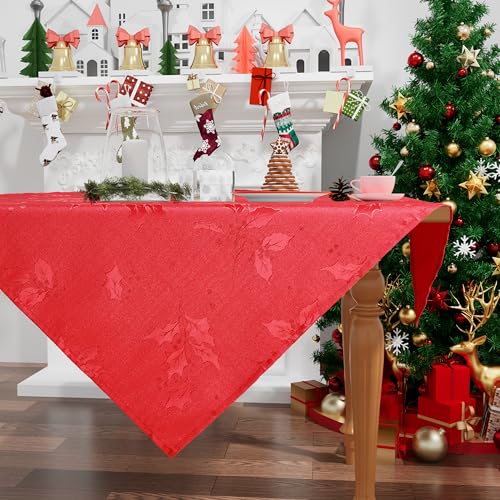 smiry Tischdecke Weihnachten Abwaschbar 80x80 cm Rot mit Stechpalmenblättern Jacquard Weihnachtstischdecke Wasserabweisend Lottusffekt mitteldecke Fleckschutz für Küche Party Deko smiry Tischdecke Weihnachten Abwaschbar 80x80 cm Rot mit Stechpalmenblättern Jacquard Weihnachtstischdecke Wasserabweisend Lottusffekt mitteldecke Fleckschutz für Küche Party Deko von smiry