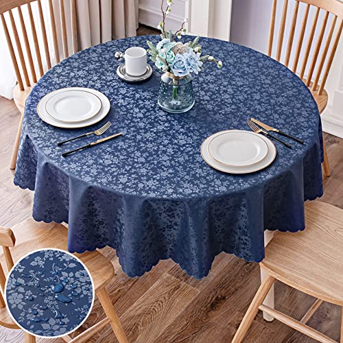 smiry Wasserdichte Vinyl-Tischdecke, rund, strapazierfähig, abwischbar, für Küche und Esszimmer (Marineblau, 1,5 cm rund) von smiry