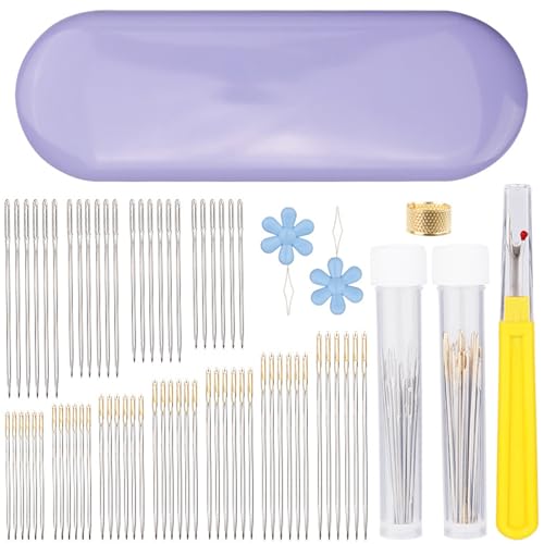 Nähnadel mit großem Öhr, 11 Größen, Edelstahl, großes Öhr, Sticknadel mit Etui für Handnähen, Kleidung, Reparatur von sodeber