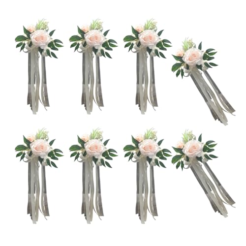 sodeber Stuhlrückenverzierung mit künstlichen Blumen und Bändern, einfach zu installieren, Kirchendekoration, Hochzeitszubehör, 6 Stück sodeber Stuhlrückenverzierung mit künstlichen Blumen und Bändern, einfach zu installieren, Kirchendekoration, Hochzeitszubehör, 6 Stück von sodeber
