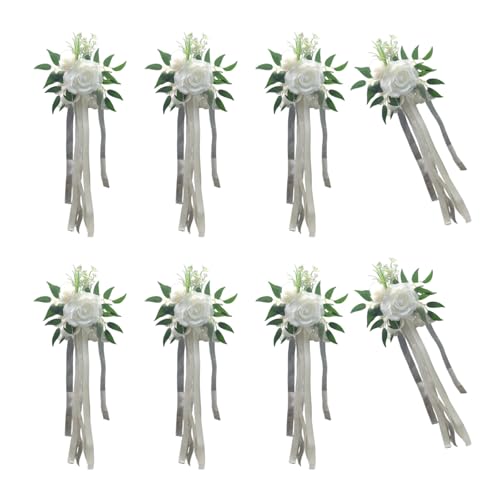 sodeber Stuhlrückenverzierung mit künstlichen Blumen und Bändern, einfach zu installieren, Kirchendekoration, Hochzeitszubehör, 6 Stück sodeber Stuhlrückenverzierung mit künstlichen Blumen und Bändern, einfach zu installieren, Kirchendekoration, Hochzeitszubehör, 6 Stück von sodeber
