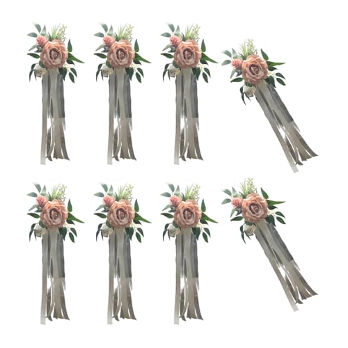sodeber Stuhlrückenverzierung mit künstlichen Blumen und Bändern, einfach zu installieren, Kirchendekoration, Hochzeitszubehör, 6 Stück sodeber Stuhlrückenverzierung mit künstlichen Blumen und Bändern, einfach zu installieren, Kirchendekoration, Hochzeitszubehör, 6 Stück von sodeber