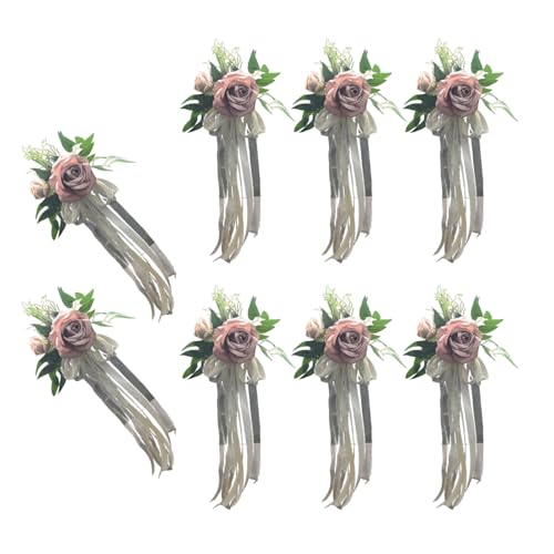 sodeber Stuhlrückenverzierung mit künstlichen Blumen und Bändern, einfach zu installieren, Kirchendekoration, Hochzeitszubehör, 6 Stück sodeber Stuhlrückenverzierung mit künstlichen Blumen und Bändern, einfach zu installieren, Kirchendekoration, Hochzeitszubehör, 6 Stück von sodeber