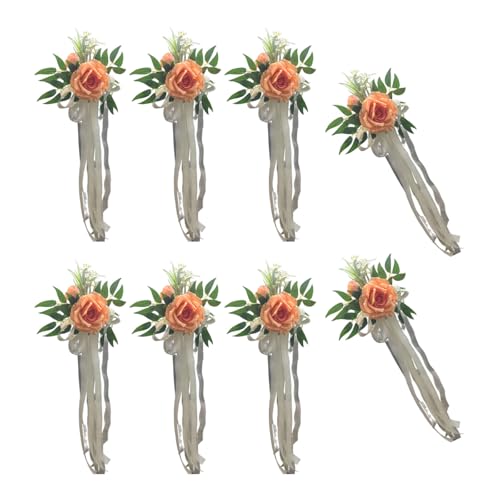 sodeber Stuhlrückenverzierung mit künstlichen Blumen und Bändern, einfach zu installieren, Kirchendekoration, Hochzeitszubehör, 6 Stück sodeber Stuhlrückenverzierung mit künstlichen Blumen und Bändern, einfach zu installieren, Kirchendekoration, Hochzeitszubehör, 6 Stück von sodeber