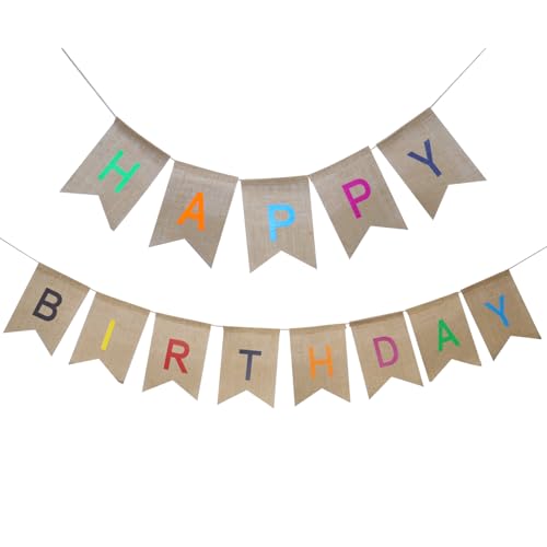 Retro Linen Happy Birthday Banner Bunting, Retro Linen Happy Birthday Banner, Hessian Bunting, Suitable for DIY Indoor and Outdoor Birthday Party Decorations von soitzhoc