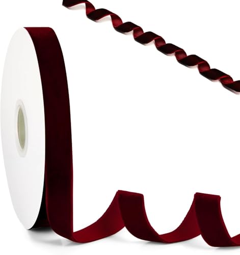 Samtband Burgundy,10 Yards, Weiches Luxuriöses Samtband Geschenkband für DIY-Bastelarbeiten, Geschenkverpackungen, Christbaumschmuck, Hochzeitssträuße, Babyparty-Dekorationen,(Burgundy, 5/8inch) von soitzhoc