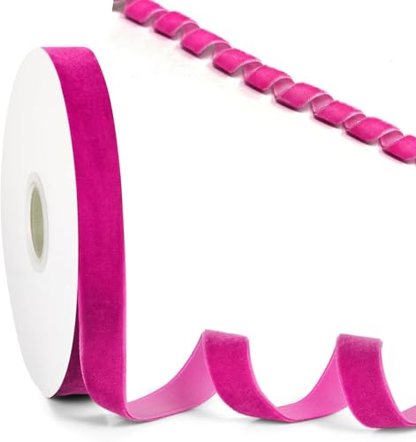 Samtband Hot pink,10 Yards, Weiches Luxuriöses Samtband Geschenkband für DIY-Bastelarbeiten, Geschenkverpackungen, Christbaumschmuck, Hochzeitssträuße, Babyparty-Dekorationen,(Hot pink, 5/8inch) von soitzhoc