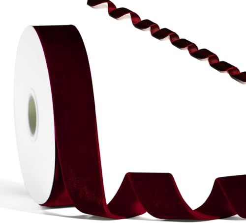 Samtband Burgundy,10 Yards, Weiches Luxuriöses Samtband Geschenkband für für DIY-Bastelarbeiten, Geschenkverpackungen, Christbaumschmuck, Hochzeitssträuße, Babyparty-Dekorationen,(Burgundy, 1inch) von soitzhoc